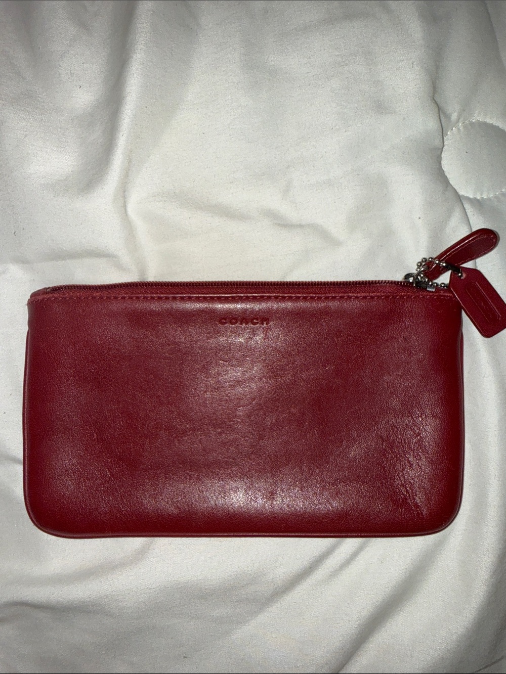 Coach rare Oxblood Leather Zip mini bag/makeup bag/clutch with Signature Tag